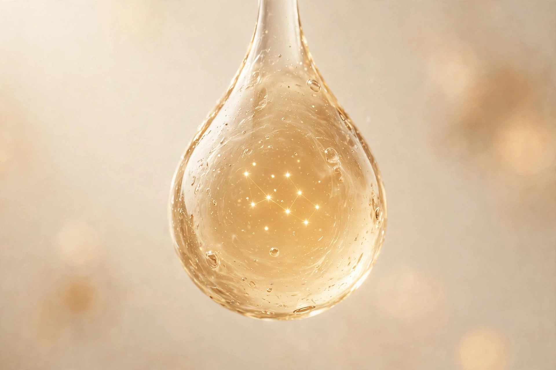 A luminous serum drop holding a golden constellation